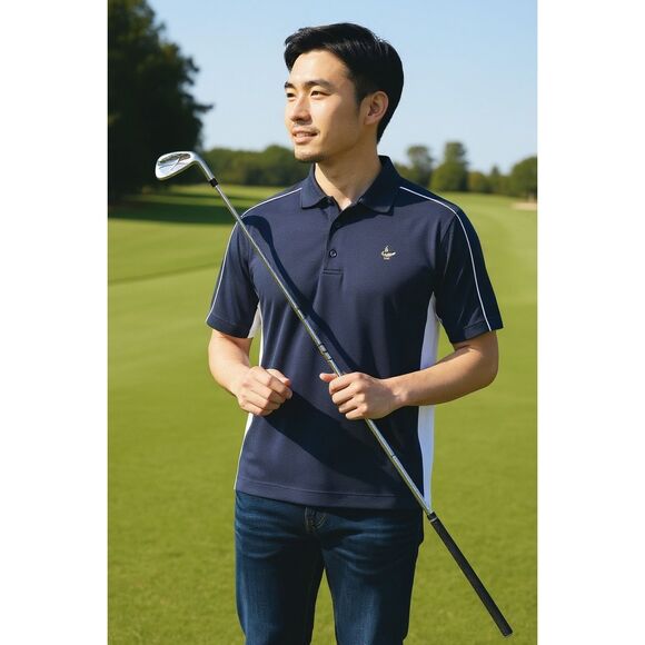 FootJoy Navy Blue White Short Sleeve Polo Shirt Large - Picture 1 of 5